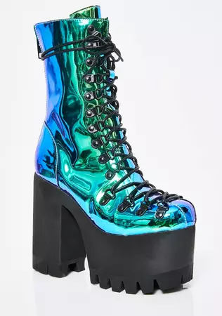 Blue Metallic Platform Mermaid Rave Boots – Dolls Kill