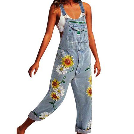 LKPRETTY - LKPRETTY Women Denim Jeans Floral Pocket Bib Overalls Jumpsuit - Walmart.com - Walmart.com