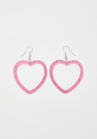 Glitter Heart Earrings Pink | Dolls Kill
