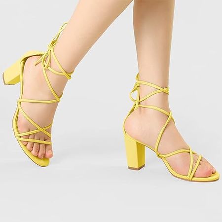 Amazon.com | Allegra K Women's Strappy Straps Lace Up Chunky Heel Sandals | Heeled Sandals