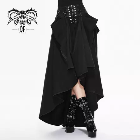 'Take a Bow' Flowy Punk Long Skirt with a Leather Waistband DevilFashion Official