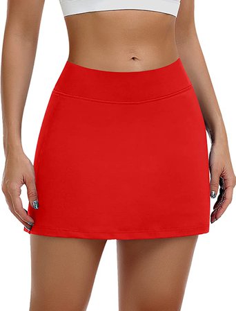 Tennis Skirts for Women with Shorts High Waisted Golf Skort Athletic Skirts with Pockets Running Skirt Workout Casual(Red,Large) at Amazon Women’s Clothing store