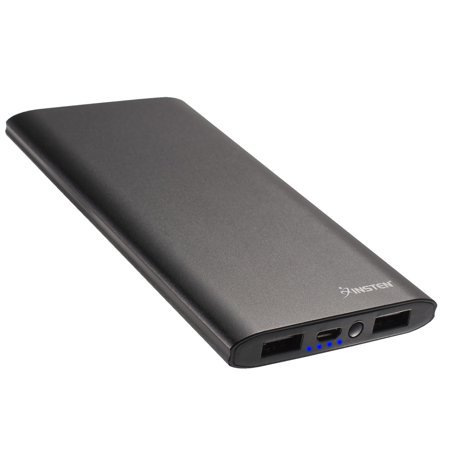 Insten Powerbank 10000mAh with 2 Charging Port, Led Indicators, Micro USB Cable Dual Port Small Aluminum Portable Charger, Compatible with iPhone 11 Pro Max X XS XR Galaxy S10 Note 10 Universal, Black | Walmart Canada