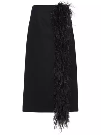 Prada feather-trimmed Wool Midi Skirt - Farfetch