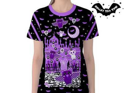 ☆ Spooky Bats ☆ All Over Print T-shirt ☆ Made To Order ✧ Creepy cute, Kawaii, Pastel Goth, Harajuku Fashion, Halloween, Stripes, jFashion · Holley Tea Time · Online Store Powered by Storenvy