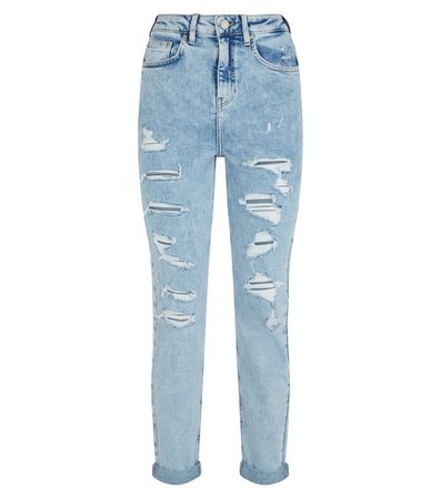 Bright Blue Acid Wash Ripped Tori Mom Jeans | New Look