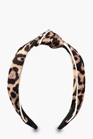 Leopard Piping Twist Knot Headband | boohoo