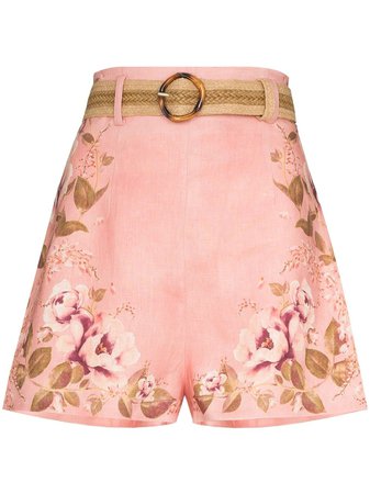 Shop ZIMMERMANN Rosa floral belted shorts with Express Delivery - FARFETCH
