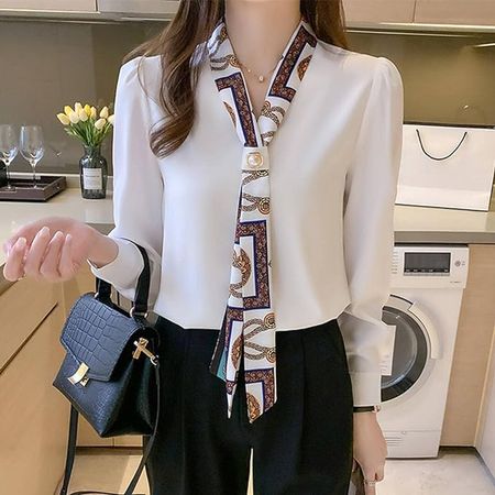 Amazon.com: SAXTZDS Office Lady Bow Solid Shirts Women Clothing Spring Autumn Long Sleeve V- Neck Pullover Top Blouses Female : Clothing, Shoes & Jewelry