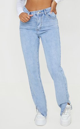 Light Wash Split Hem Jeans | Denim | PrettyLittleThing USA