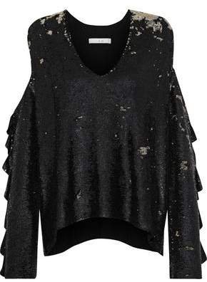 Waleast Cold-shoulder Sequined Knitted Top