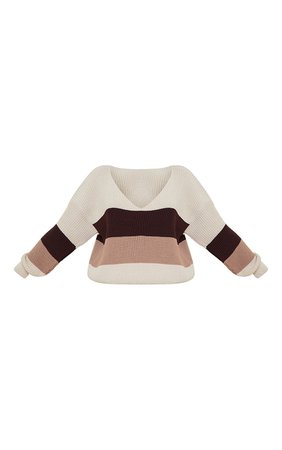 Monochrome Colour Block Strip Knitted V Neck Jumper | PrettyLittleThing