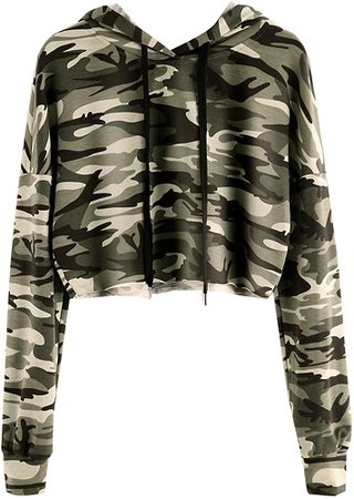 MakeMeChic Women's Long Sleeve Camo Print Sweatshirt Crop Top Hoodies Army Green M at Amazon Women’s Clothing store