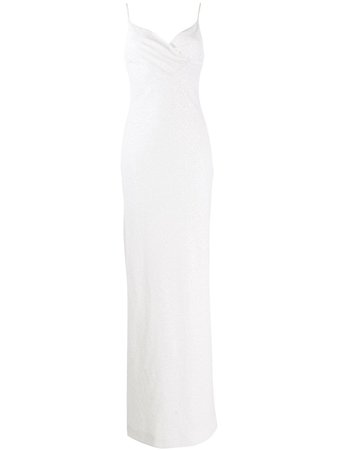 White Balmain Long Sequinned Dress | Farfetch.com