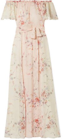 Evelyn Off-the-shoulder Floral-print Silk-georgette Maxi Dress - Cream