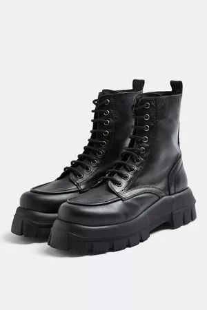 AVA Black Leather Chunky Lace Up Boots | Topshop