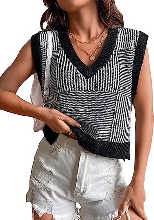 SOLY HUX Women's Sleeveless V Neck Sweater Vest Trendy Pullover Knitwear Tank Tops at Amazon Women’s Clothing store