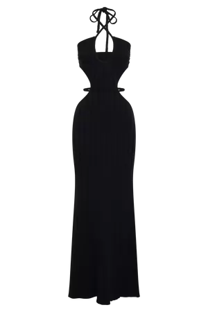 Minerva Cut Out Knit Maxi Dress - Black - MESHKI