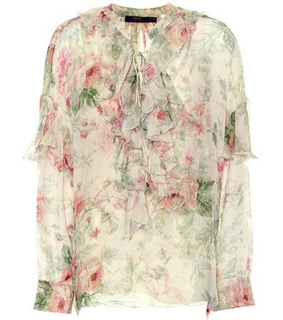 Floral-printed silk blouse