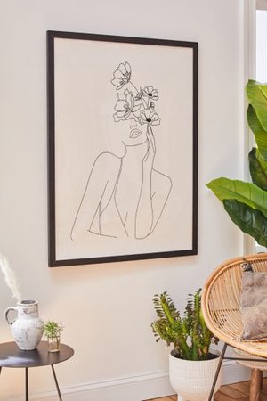 Nadja Line Art Woman With Flowers Art Print