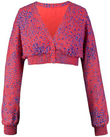 Secteur_6 - Red Cropped Embroidered Top