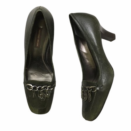dark green chain heels