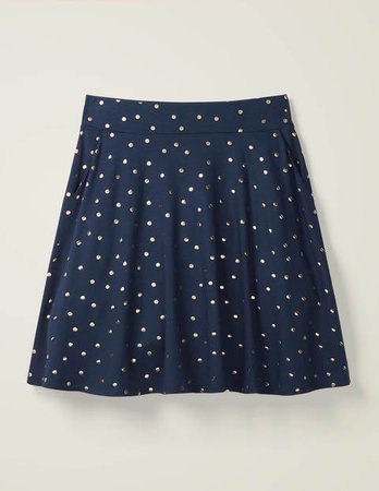 Edie Jersey Skirt - Navy and Gold, Polka Spot | Boden US