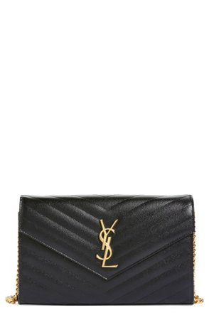Saint Laurent Large Monogram Quilted Leather Wallet on a Chain | Nordstrom