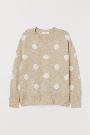 Knit Sweater - Light beige/white dotted - Ladies | H&M US