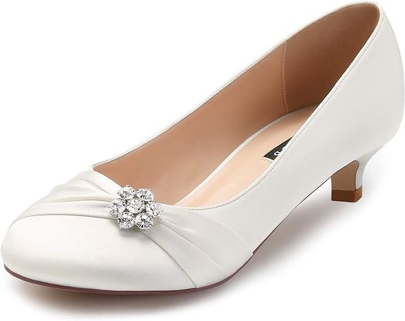 Amazon.com | ERIJUNOR E0110 Women Closed Toe Comfort Kitten Heels Rhinestones Satin Wedding Evening Dress Shoes Ivory Size 9 | Pumps