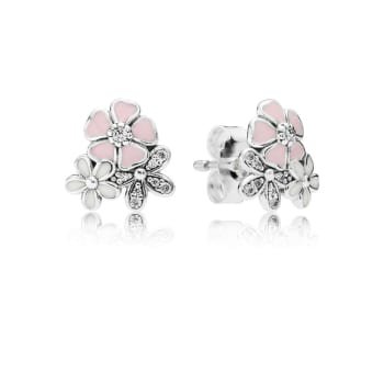 PANDORA Poetic Blooms Stud Earrings - Enamel / Sterling Silver / Pink / White - Pandora at Westquay - Shop Online