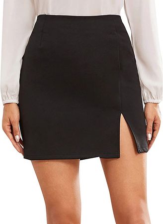 Amazon.com: WDIRARA Women's Summer Solid Split Hem Zip Back Mini Workwear Skirt Black S : Clothing, Shoes & Jewelry