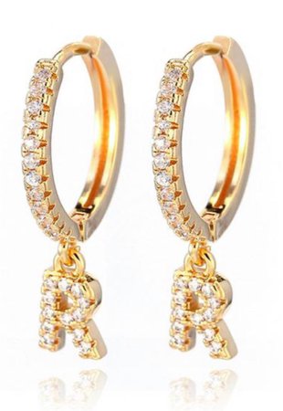 Gold R earrings