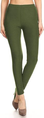 Womens 1" Waistband High Waisted Solid Leggings Pants (Full Length, Olive, 1X-3X) at Amazon Women’s Clothing store