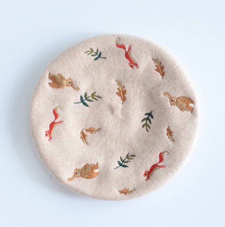 Bunny & Squirrel Embroidered Beret (3 Colors) – Megoosta Fashion