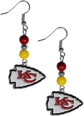Amazon.com : NFL Siskiyou Sports Womens Kansas City Chiefs Fan Bead Dangle Earrings One Size Team Color : Sports & Outdoors