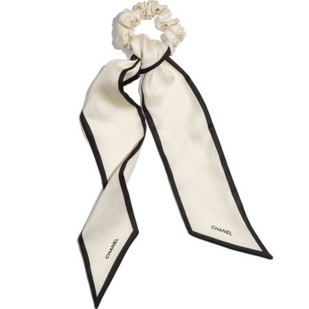 Chanel Silk Ribbon Scrunchie in Ivory & Black | Anima Gemella