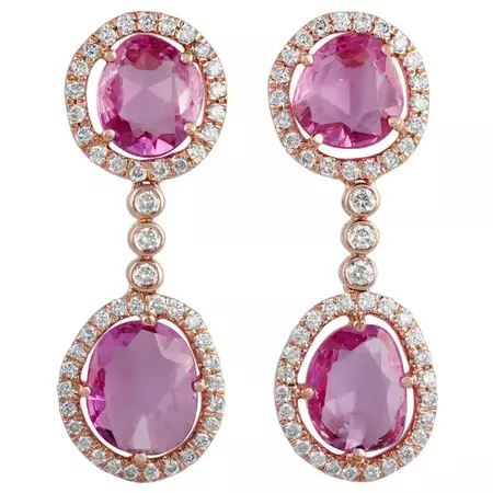 5.30 Carat Pink Sapphire and Diamond Earring Studded in 18 Karat Rose Gold For Sale at 1stDibs