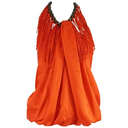 Lanvin Orange Silk Halter Top with Fringe - 38 For Sale at 1stDibs | orange halter top, orange silk top, silk halter tops