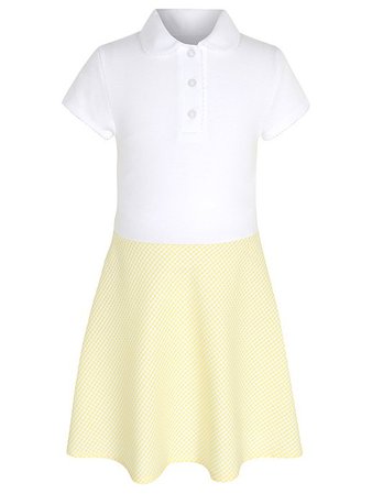 Girls Yellow Gingham Polo Shirt School Dress