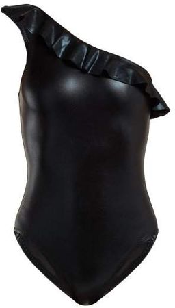 Mio Ruffled One Shoulder Swimsuit - Womens - Black