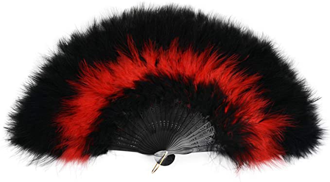 Amazon.com: Marabou Hand Held Folding Fan Feather Accessories for Halloween Costume Tea Party Decoration-Black&Red&Black : Home & Kitchen
