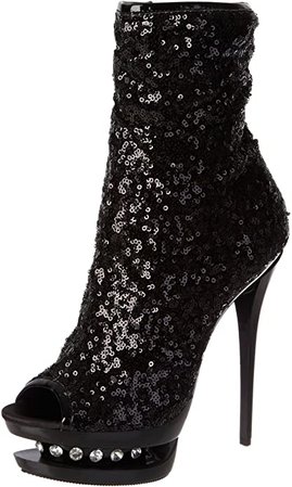 (Black Sequin) Pleaser Women's Blondie-R-1008 BSQ Ankle Boot | Ankle & Bootie