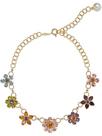 Dolce & Gabbana 18kt yellow gold embellished floral necklace