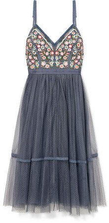Whimsical Embroidered Tulle Dress - Blue