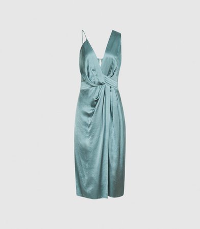 Charlie Pale Blue Satin Twist-Front Midi Dress – REISS