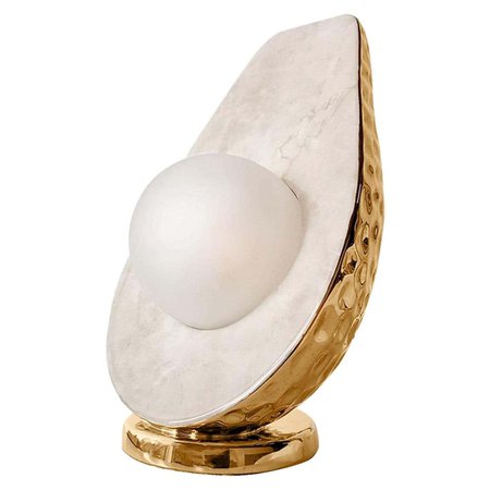 Avocado Modern Ceramic Table Desk Lamp Marble and Gold Detail, Pop Art Lighting