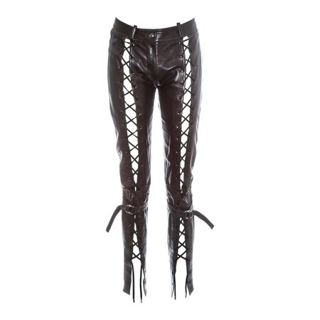 Christian Dior by John Galliano brown leather lace up pants, fw 2003 For Sale at 1stdibs