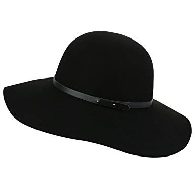 Sedancasesa Wide Brimmed 100% Wool Felt Floppy Hat Vintage Women Warm Triby Hats (Black)