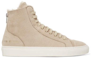 Tournament Shearling High-top Sneakers - Beige